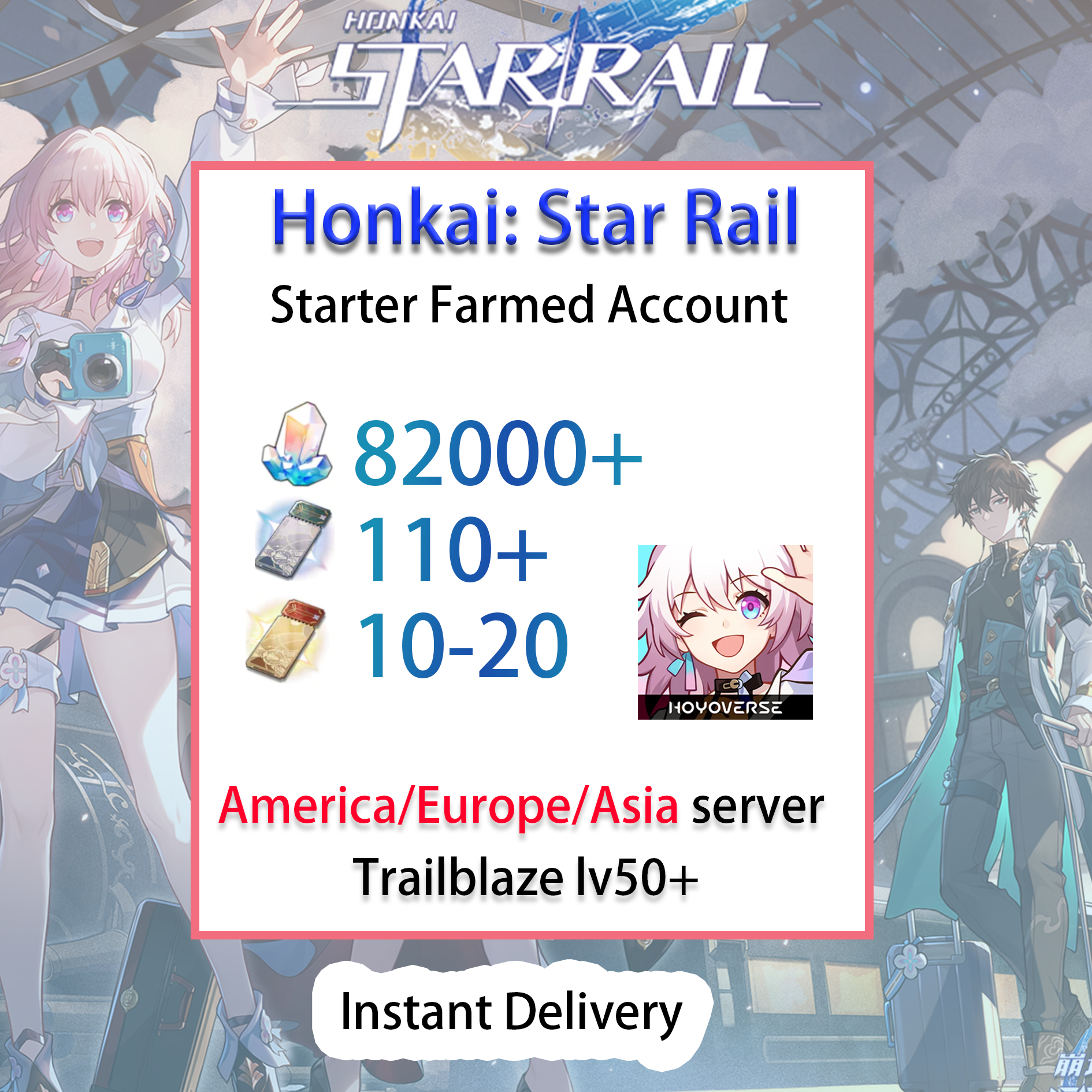 [NA/EU/ASIA][INSTANT] 82000+ Stellar Jade Honkai: Star Rail Farmed Starter Account America/Europe/Asia (see options)-Mobile Games Starter