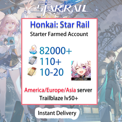 [NA/EU/ASIA][INSTANT] 82000+ Stellar Jade Honkai: Star Rail Farmed Starter Account America/Europe/Asia (see options)-Mobile Games Starter