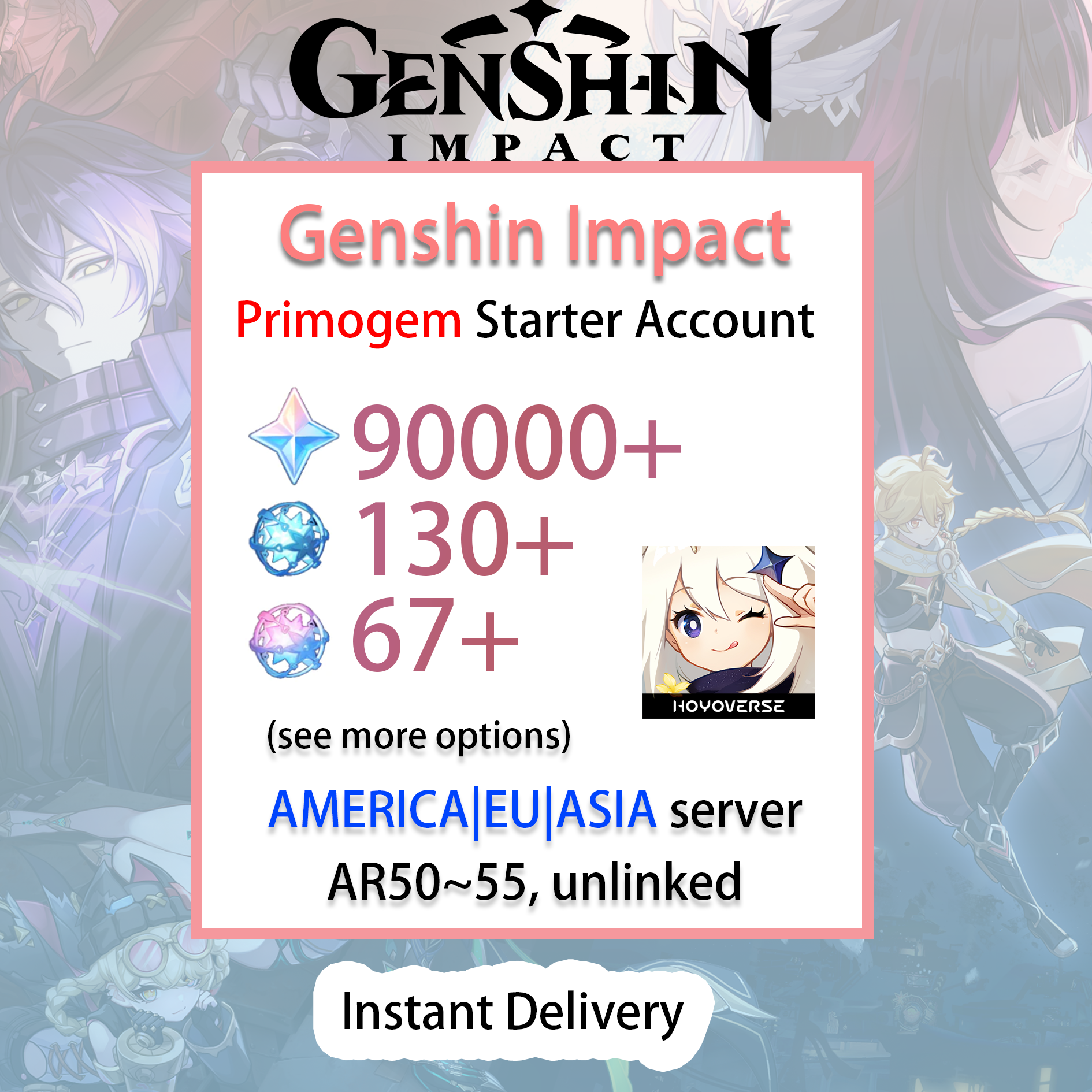 [NA/EU/ASIA][INSTANT] 90000+ primogems | Wishes Genshin Impact America Europe Asia Starter Farmed Account (see options)-Mobile Games Starter