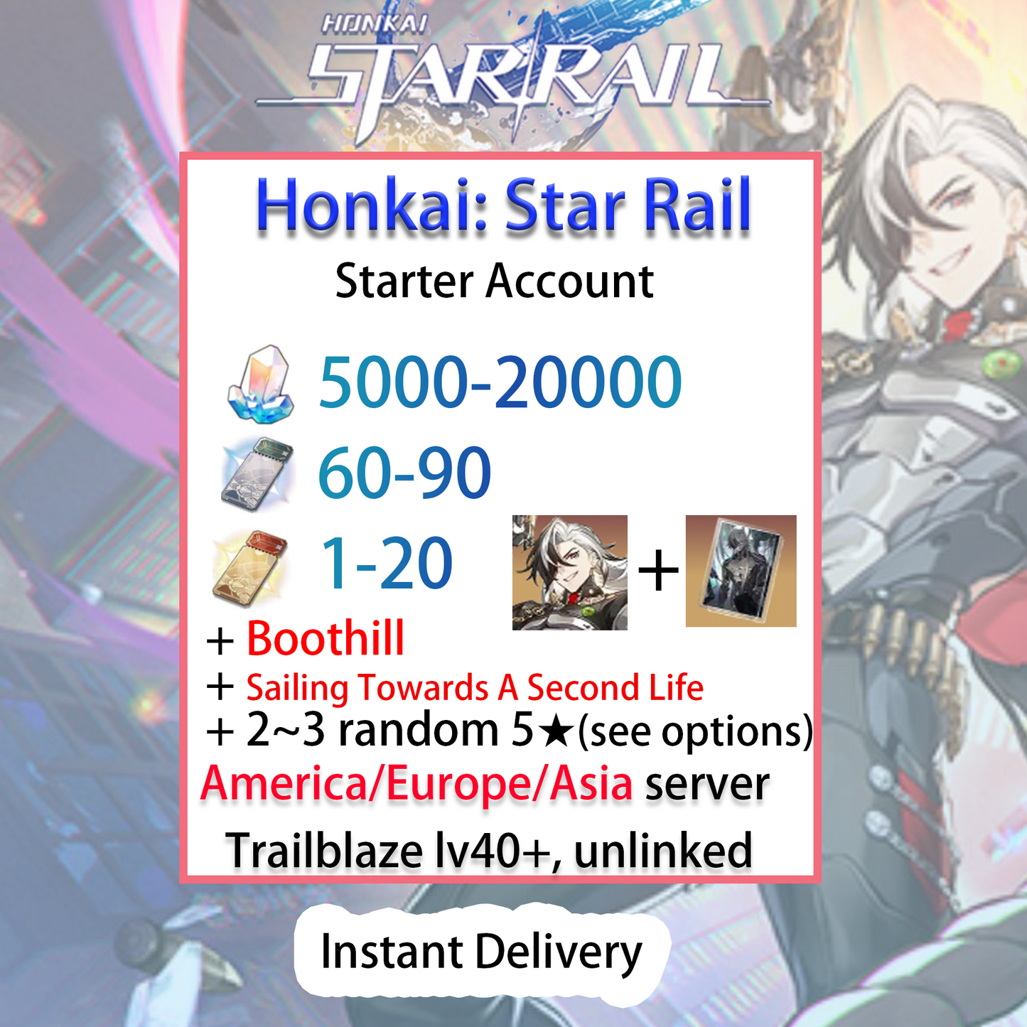 [NA/EU/ASIA][INSTANT] Boothill + Sailing Towards A Second Life Honkai: Star Rail Starter Account America/Europe/Asia-Mobile Games Starter