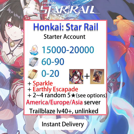 [NA/EU/ASIA][INSTANT] Sparkle Hanabi + Earthly Escapade Honkai: Star Rail Farmed Starter Account America/Europe/Asia (see options)-Mobile Games Starter