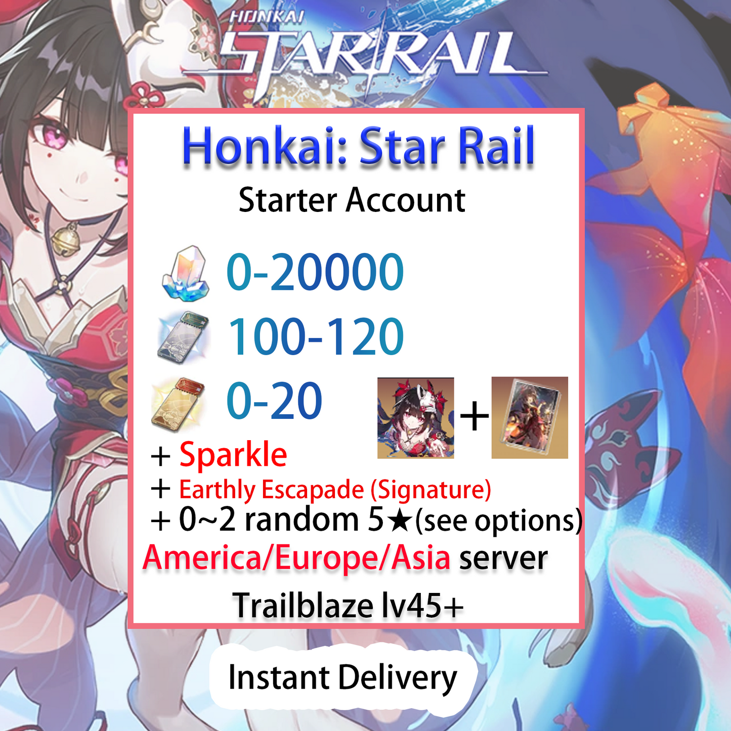 [NA/EU/ASIA][INSTANT] Sparkle + Signature Light Cone Honkai: Star Rail Farmed Starter Account Hanabi America/Europe/Asia (see options)-Mobile Games Starter