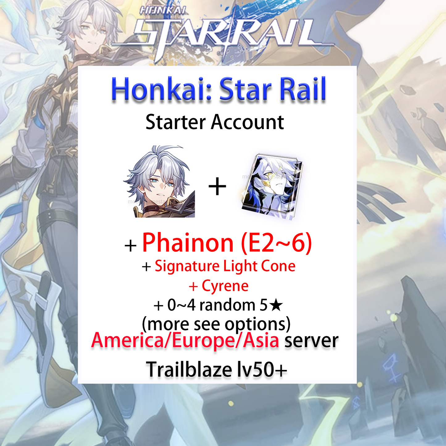 [NA/EU][INSTANT] Phainon + Signature Light Cone + Cyrene Honkai: Star Rail Farmed Starter Account America/Europe (see options)-Mobile Games Starter
