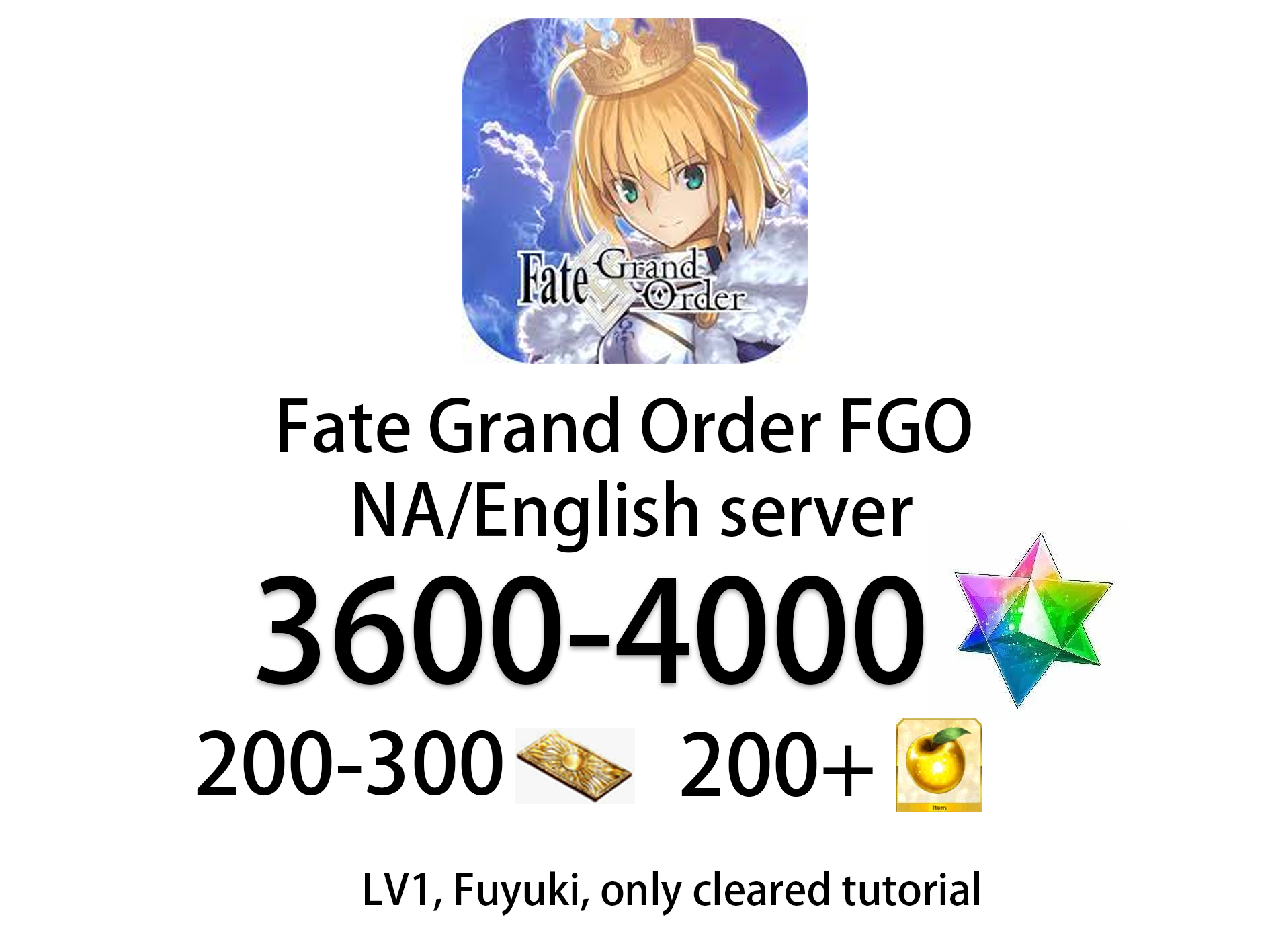 [NA][INSTANT] FGO 3600-4000SQ + 200-300 tickets Fate Grand Order Fuyuki starter account-Mobile Games Starter