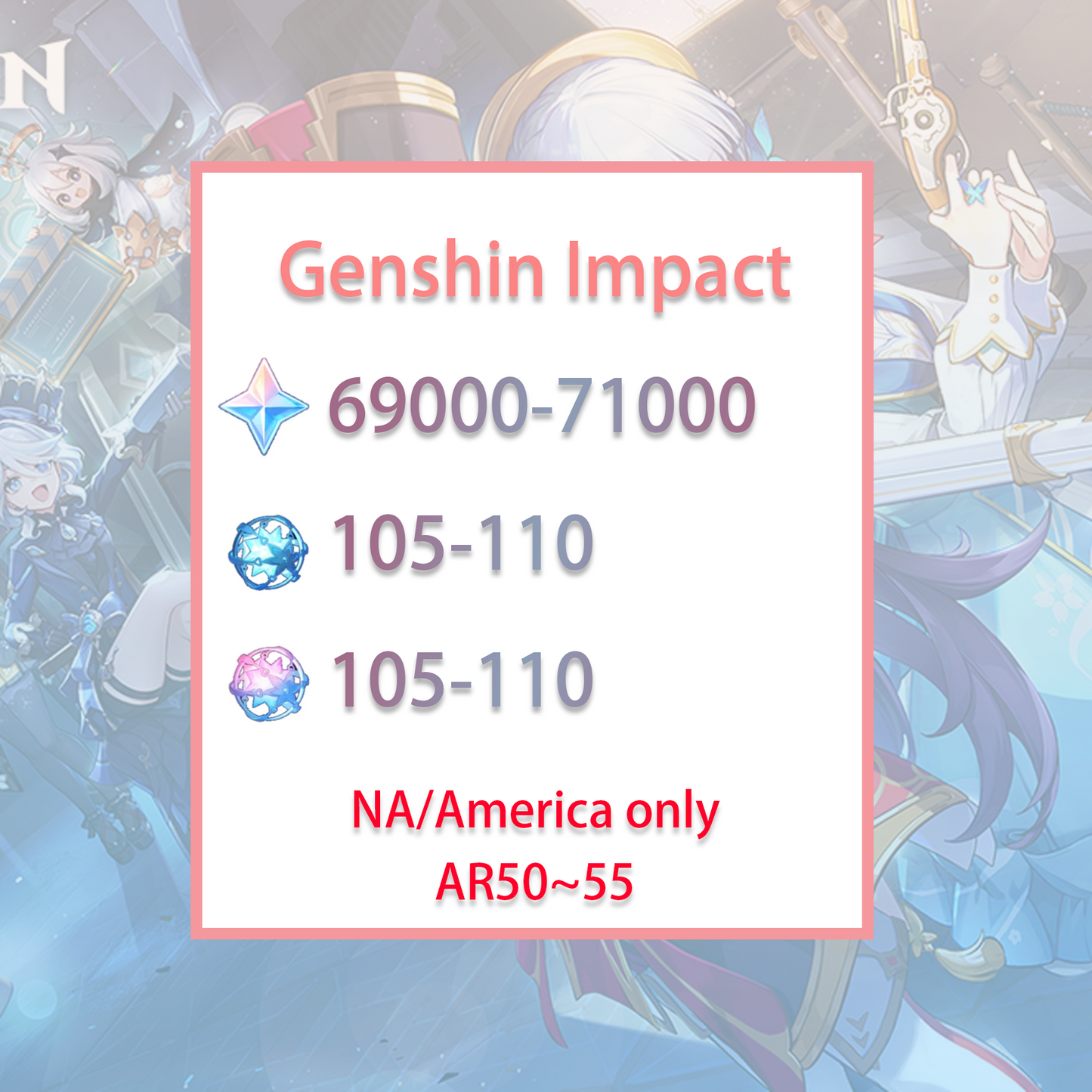 [NA][INSTANT] Genshin Impact 69-71k primogems, Wishes AMERICA Starter Account-Mobile Games Starter