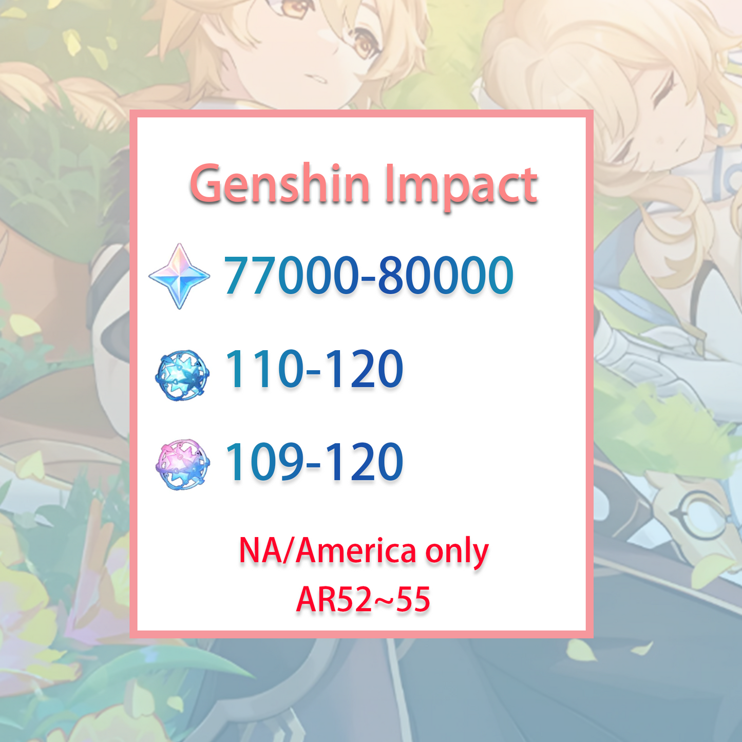 [NA][INSTANT] Genshin Impact 77000-80000 primogems, Wishes AMERICA Starter Account-Mobile Games Starter