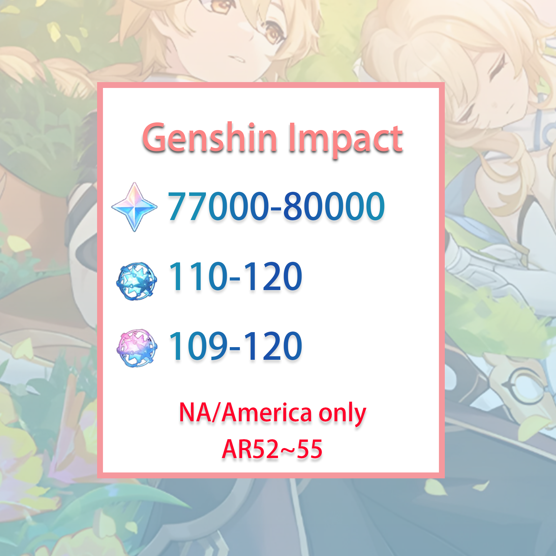 [NA][INSTANT] Genshin Impact 77000-80000 primogems, Wishes AMERICA Starter Account-Mobile Games Starter