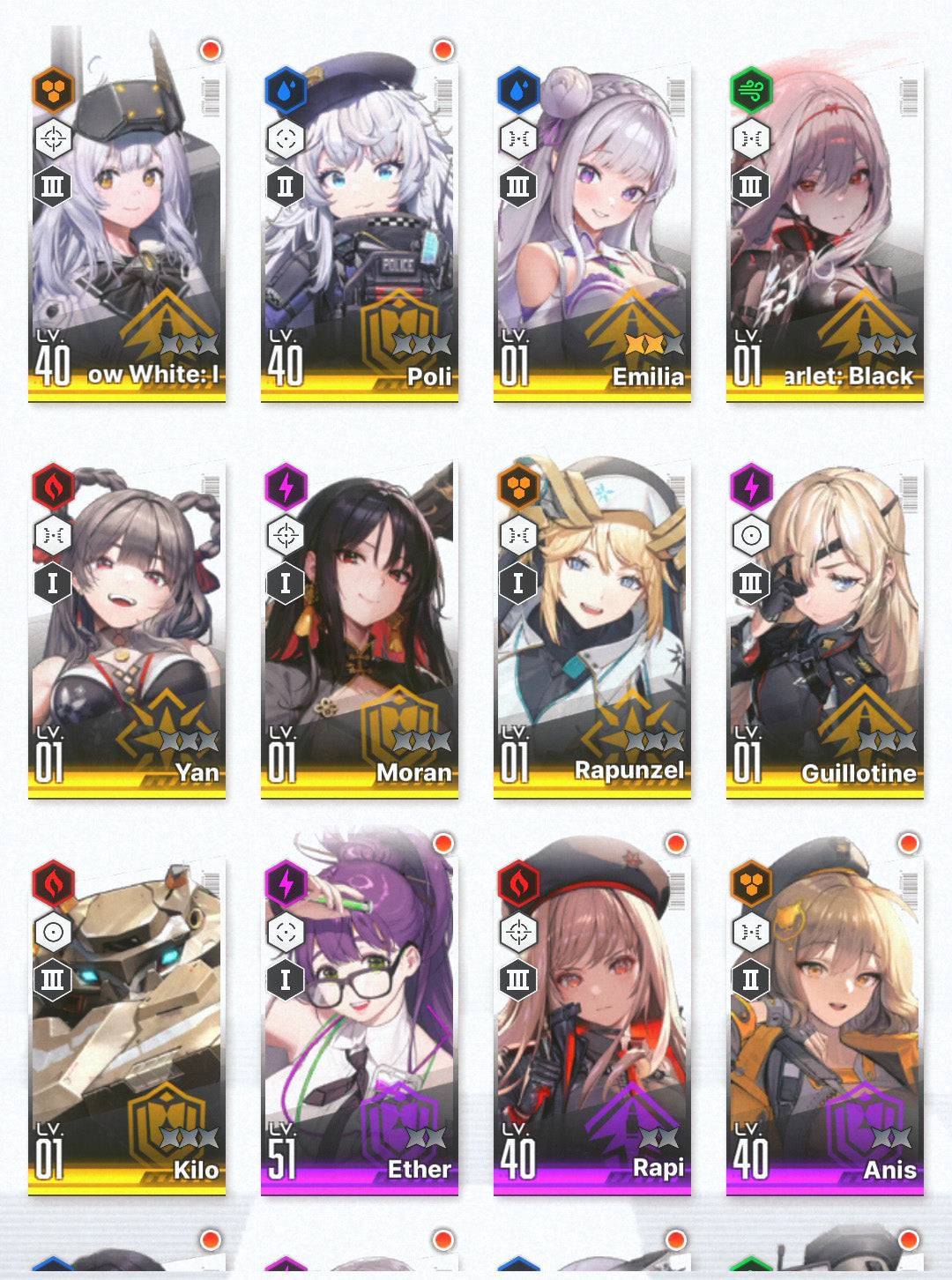 [NA] [INSTANT] GODDESS OF VICTORY NIKKE 9SSR 3 Emilia+skin+Scarlet: Black Shadow+Moran+Rapunzel+Yan starter account Re:Zero-Mobile Games Starter