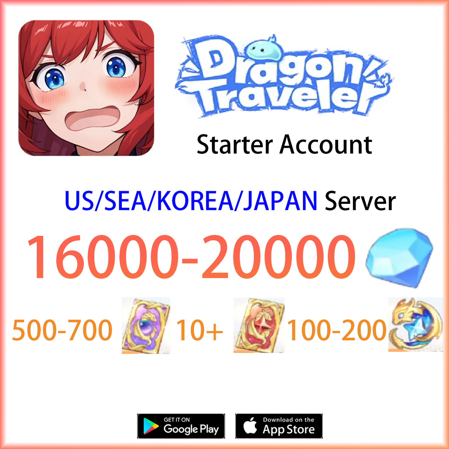 [US/SEA/KR/JP] [INSTANT] 16000~20000 Gems + tickets | Dragon Traveler Global Semi Starter Account (see options)-Mobile Games Starter